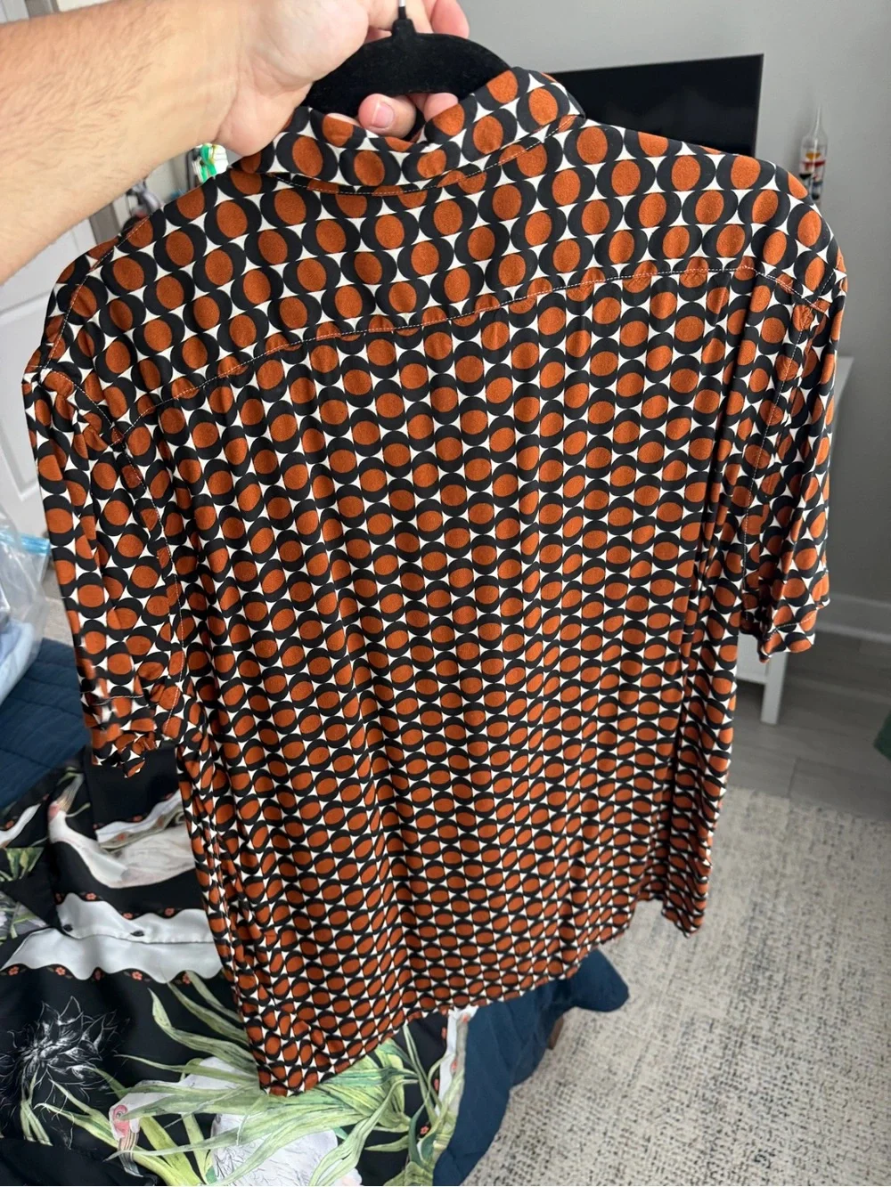 adidas Men’s Black and Brown Geometric Short-Sleeve Button-Down Shirt